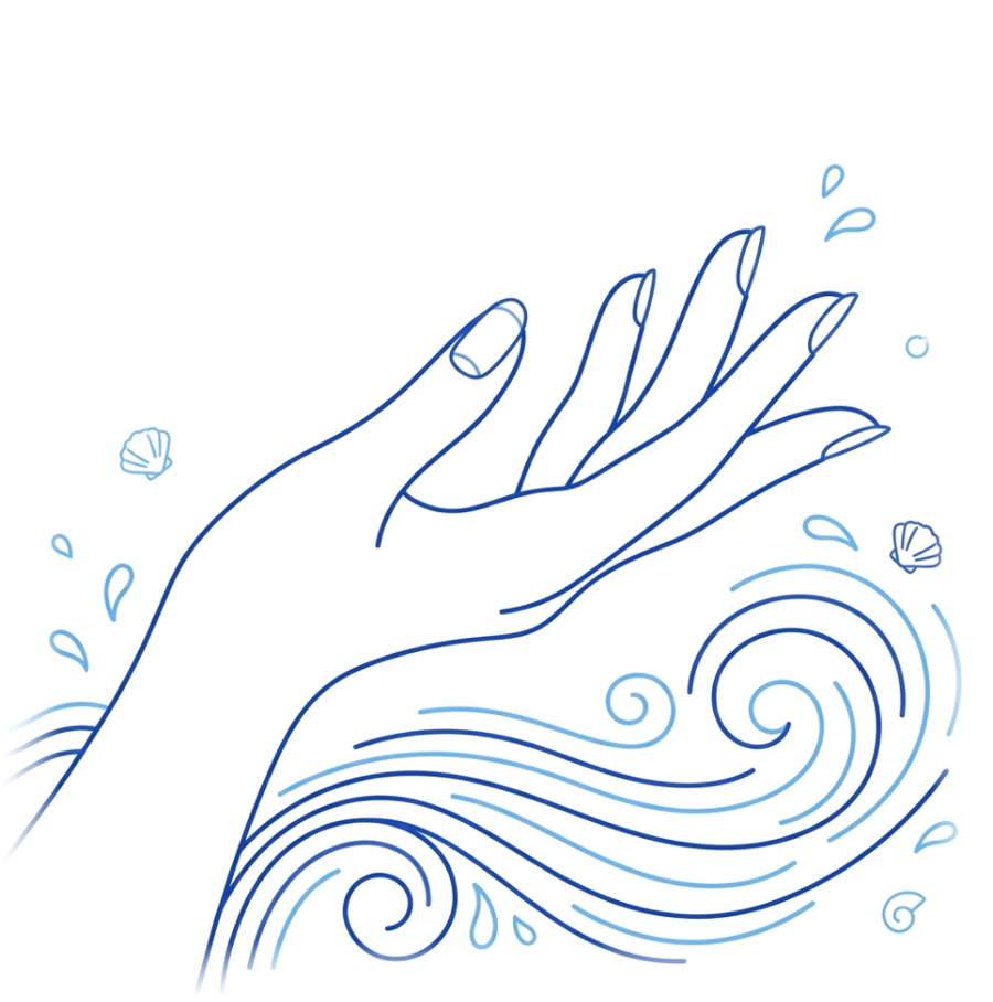 Ilustracja: dłonie i fale oceanu